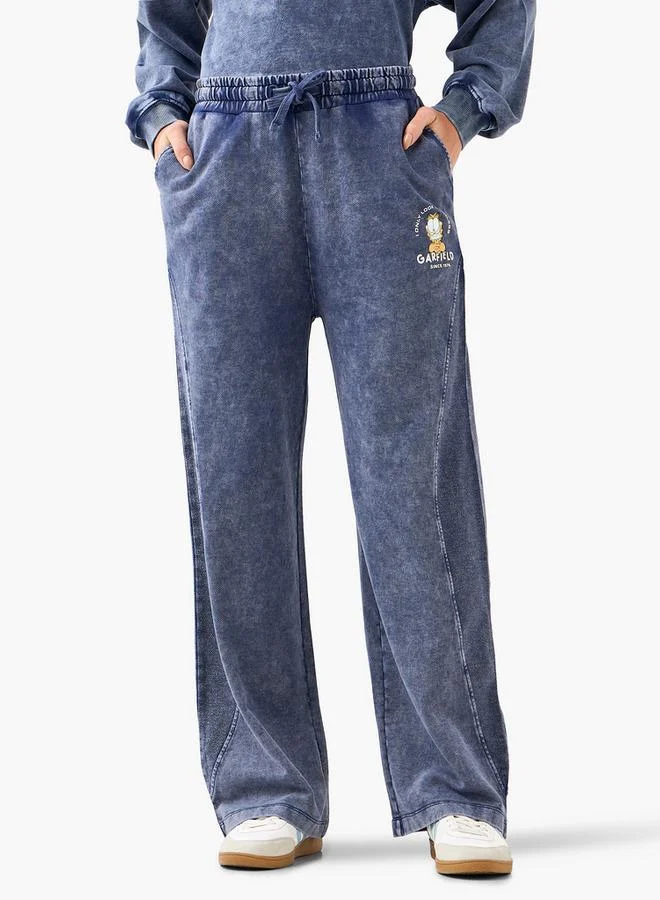 اس بي كاركترز Comfort Waist Cotton Wide Leg Pants with Garfield Print